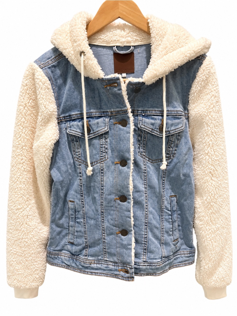 Maurices Light Blue Denim & Cream Sherpa Hooded Jacket